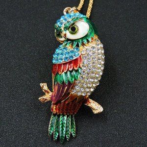 Rhinestone & Enamel Owl Pendant Brooch NWT